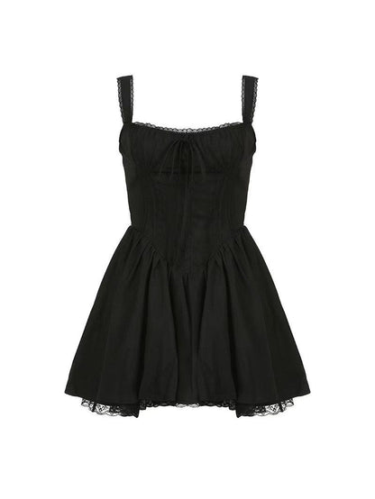 Shoulder Strap Square Neck Flare Short Dress