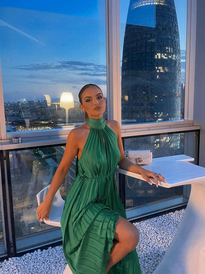Semaya Halterneck Backless Pleated Dress