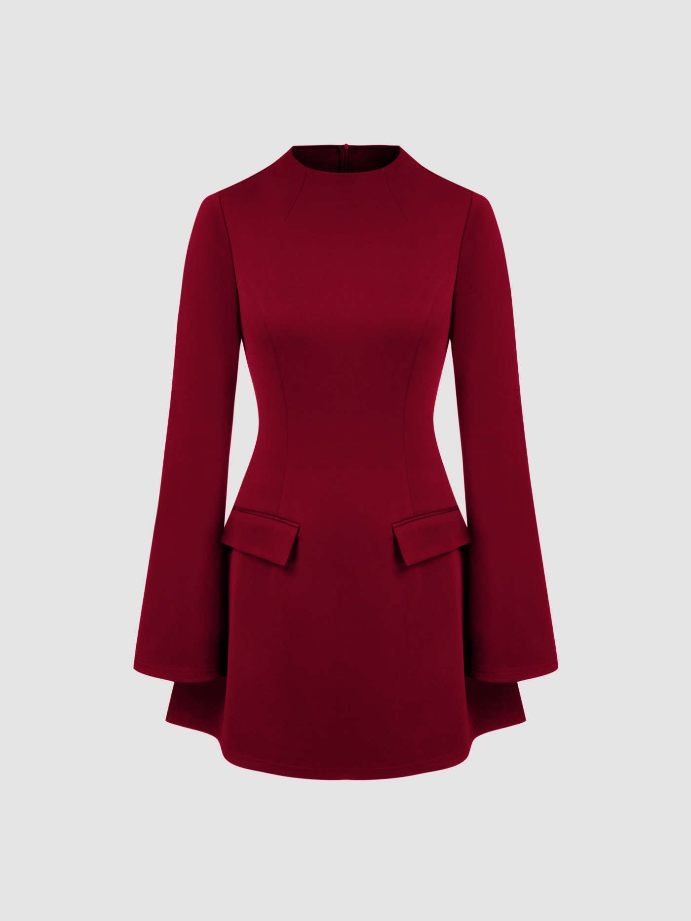 High Neck Solid Long Sleeve Mini Dress