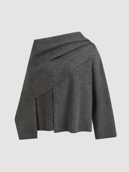 Knit Asymmetrical Neck Split Cardigan