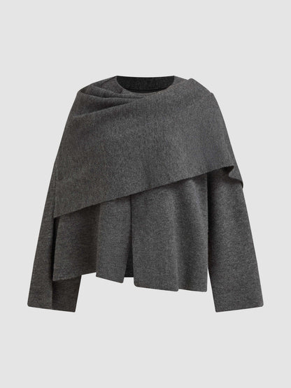 Knit Asymmetrical Neck Split Cardigan