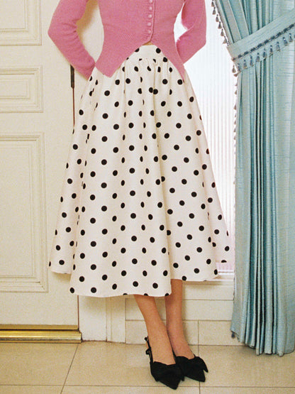 Mid Rise Polka Dot Pocket Ruffle Maxi Skirt