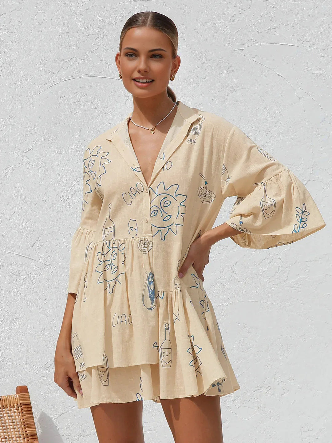 Casual Style Oversized Sun Print Short Dress