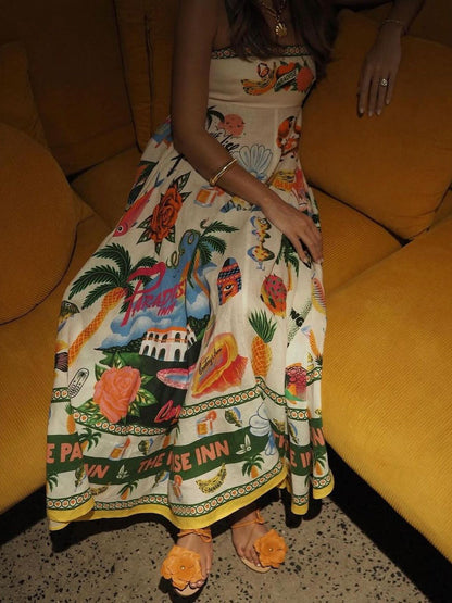 Paradise Graffiti Print Swing Sundress Beach Dress