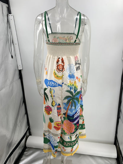 Paradise Graffiti Print Swing Sundress Beach Dress