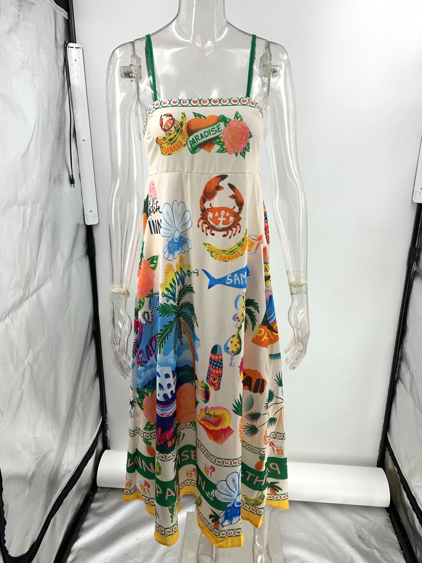 Paradise Graffiti Print Swing Sundress Beach Dress