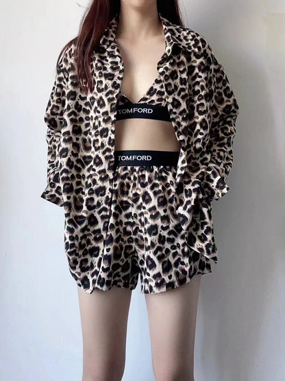 Animal Print TF 3 Piece Braletter Shorts & Shirt Coord Set