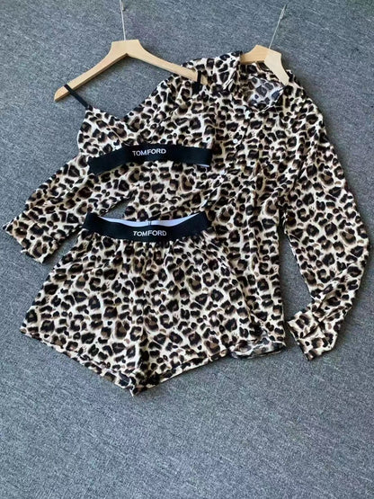 Animal Print TF 3 Piece Braletter Shorts & Shirt Coord Set