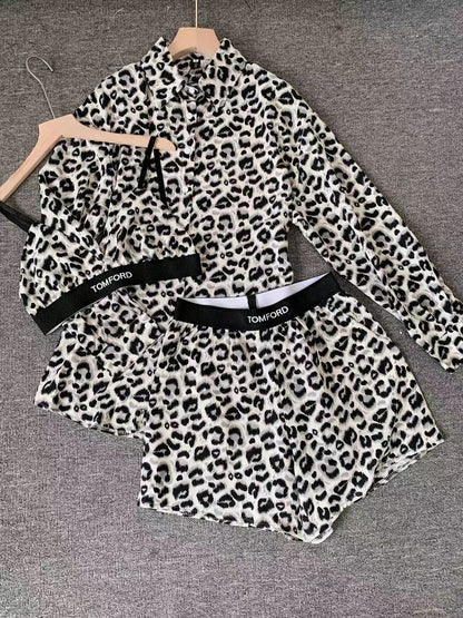 Animal Print TF 3 Piece Braletter Shorts & Shirt Coord Set