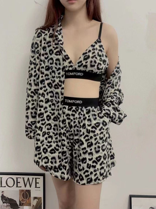 Animal Print TF 3 Piece Braletter Shorts & Shirt Coord Set