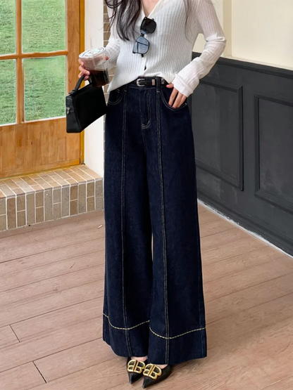 Elegant Style Wide Leg Denim Jeans