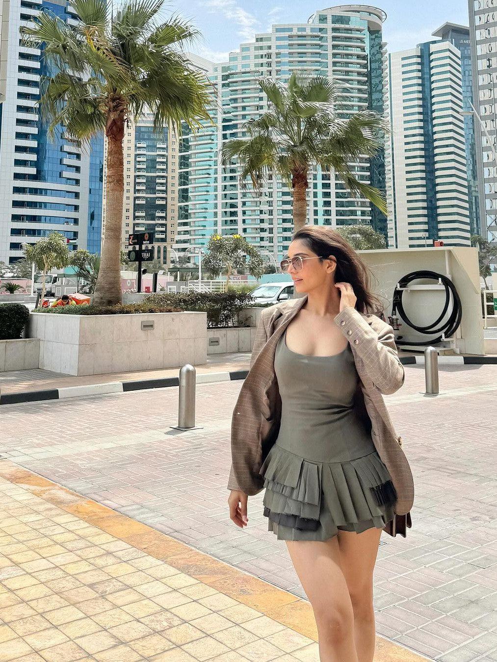 Olive Green Short Ruffle Dress
