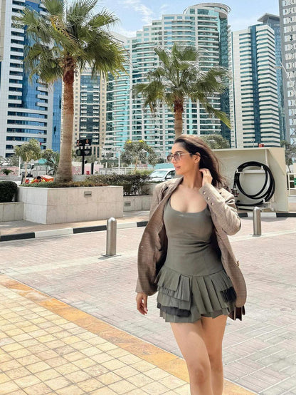 Olive Green Short Ruffle Dress