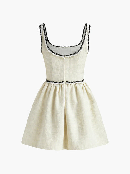 Elegant Style Tweed Pleated Strappy Dress