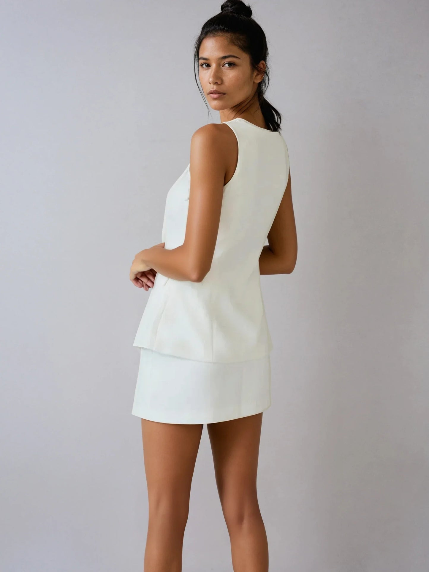 Elegant Style Square Collar Sleeveless Skirt Set