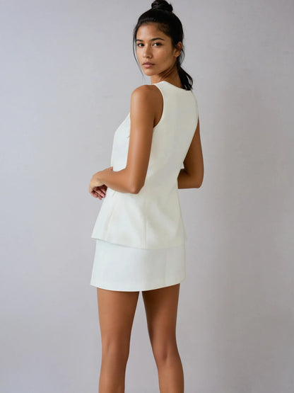 Elegant Style Square Collar Sleeveless Skirt Set