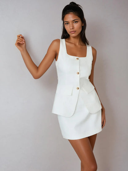 Elegant Style Square Collar Sleeveless Skirt Set