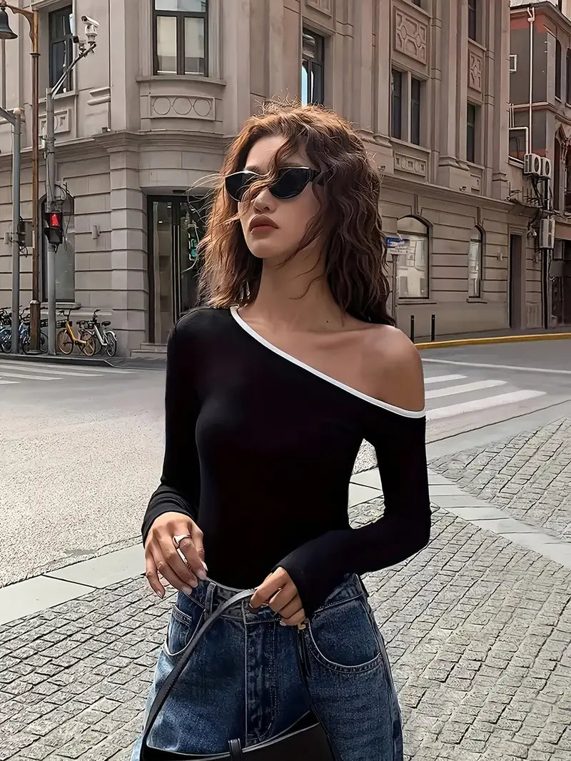 Always Elegant Off-shoulder Long-sleeved Top
