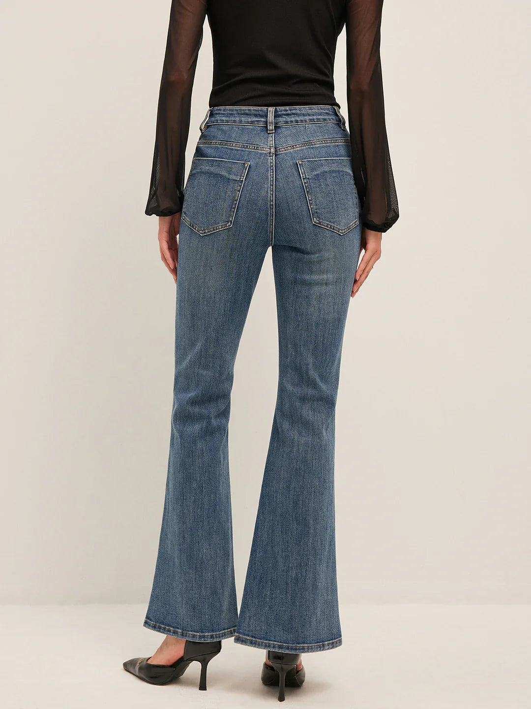 Casual Style Flared Mid-Waisted Skinny Jeans
