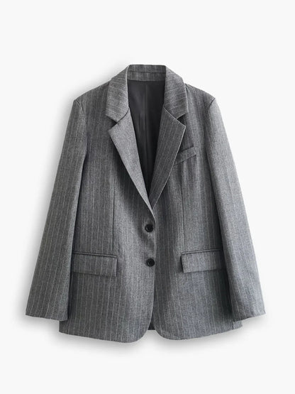Wool Blend Oversized Pinstripe Lapel Blazer