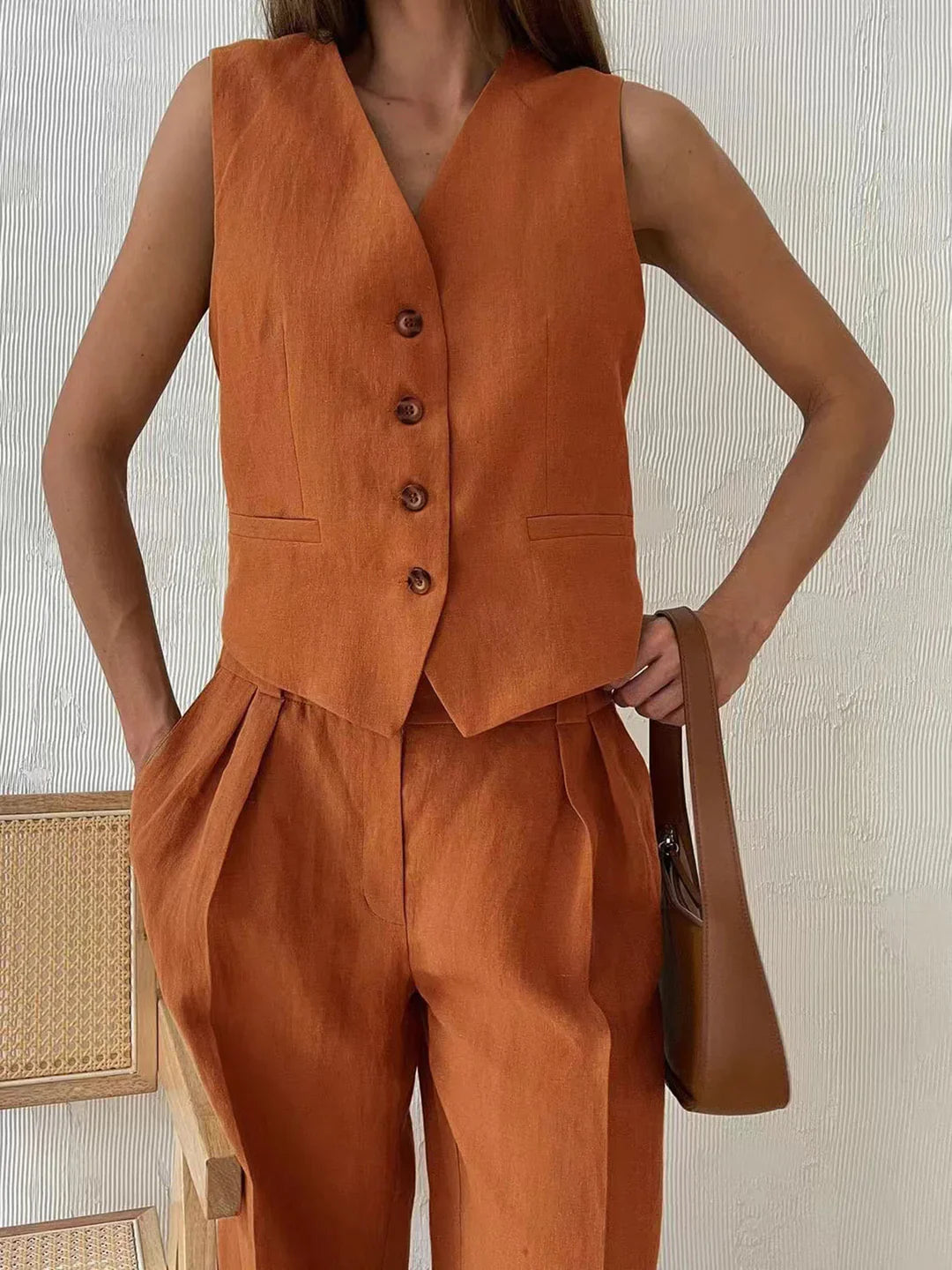 Always Chic Cotton & Linen Pants Matching Set