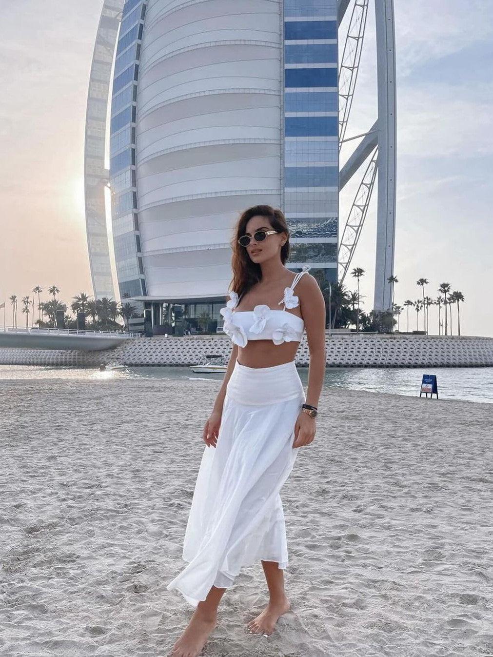 3D Floral Applique Vest Lace up Top