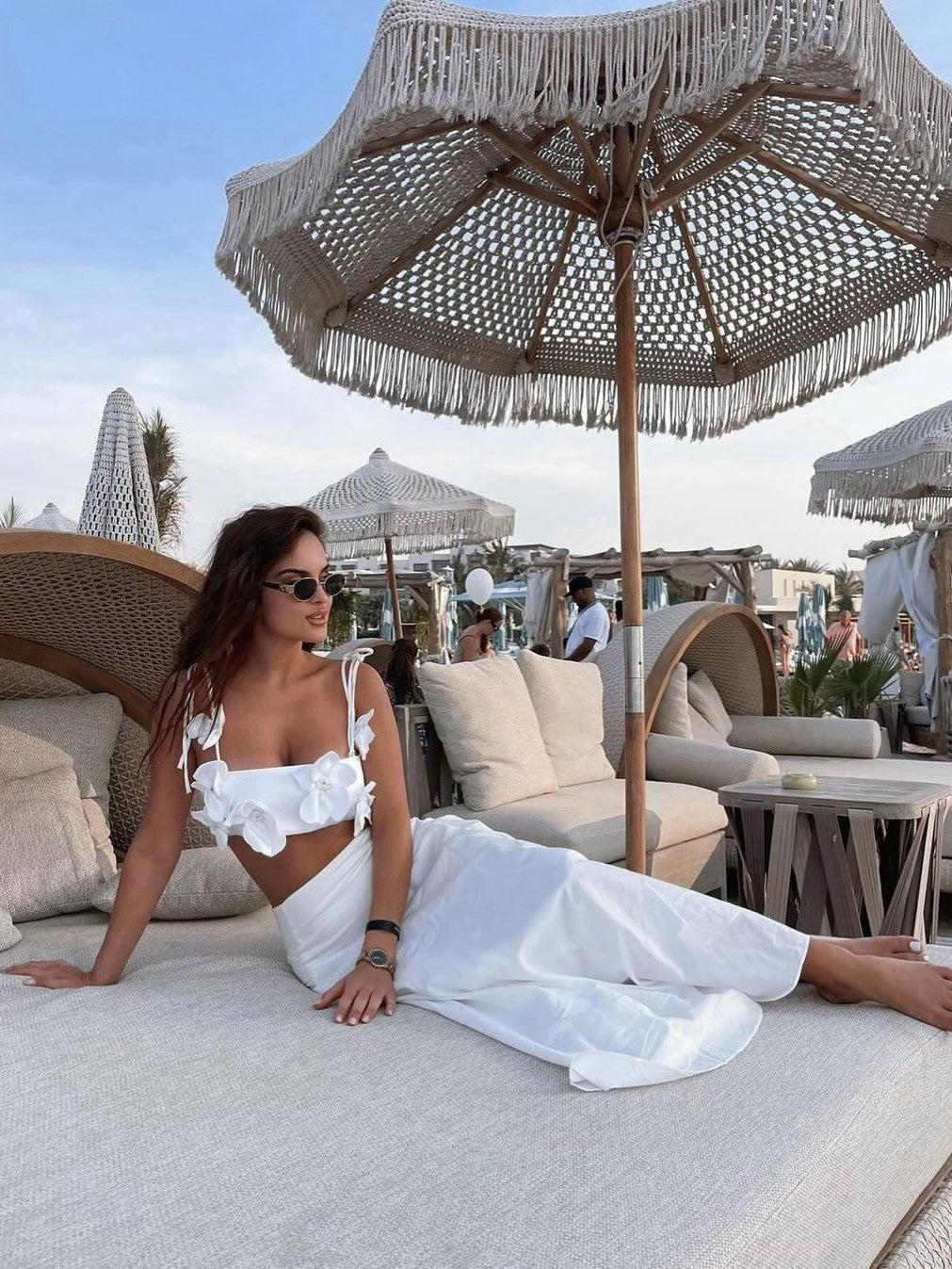 3D Floral Applique Vest Lace up Top