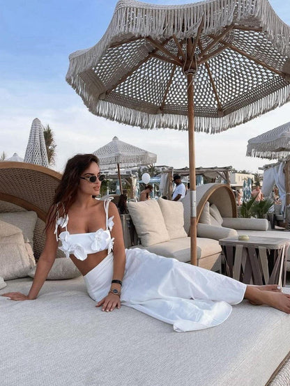 3D Floral Applique Vest Lace up Top