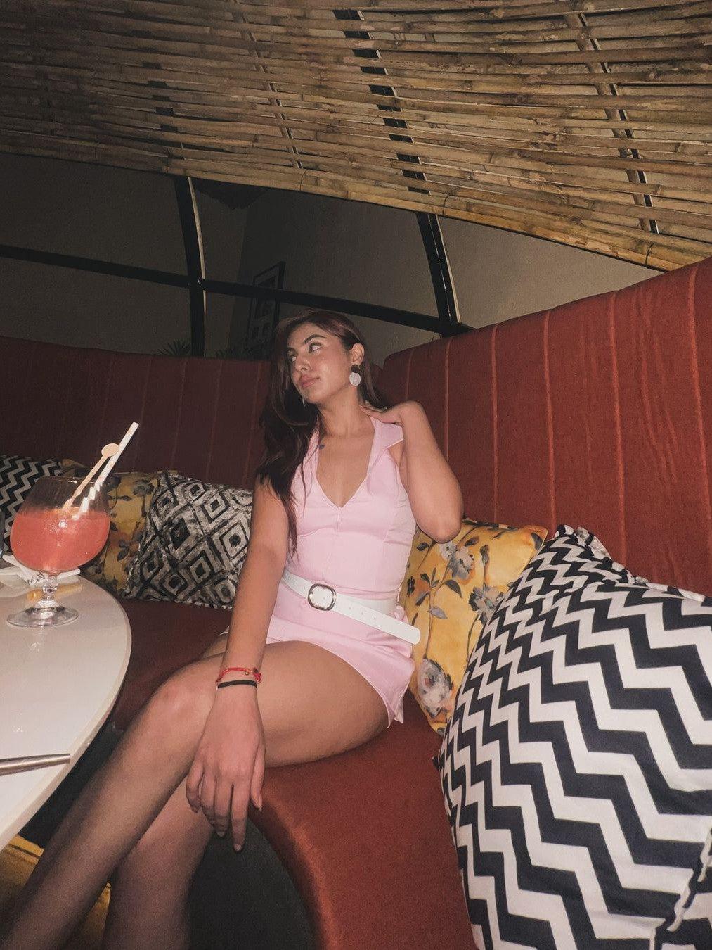 Pink Halterneck Waist Coat & Skort Skirt Coord Set