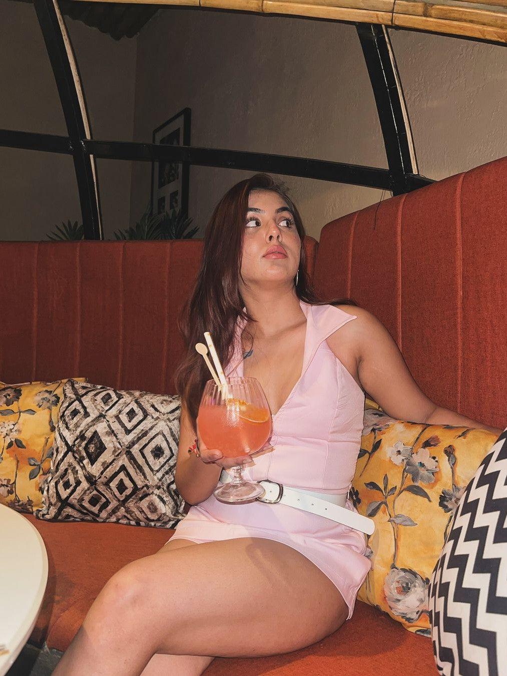 Pink Halterneck Waist Coat & Skort Skirt Coord Set