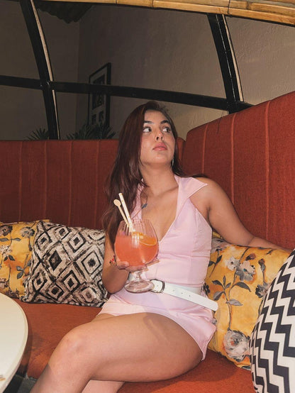 Pink Halterneck Waist Coat & Skort Skirt Coord Set