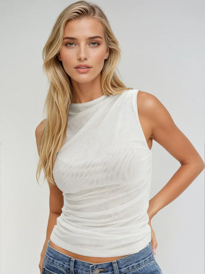 All-match Solid Pleated Tank Top