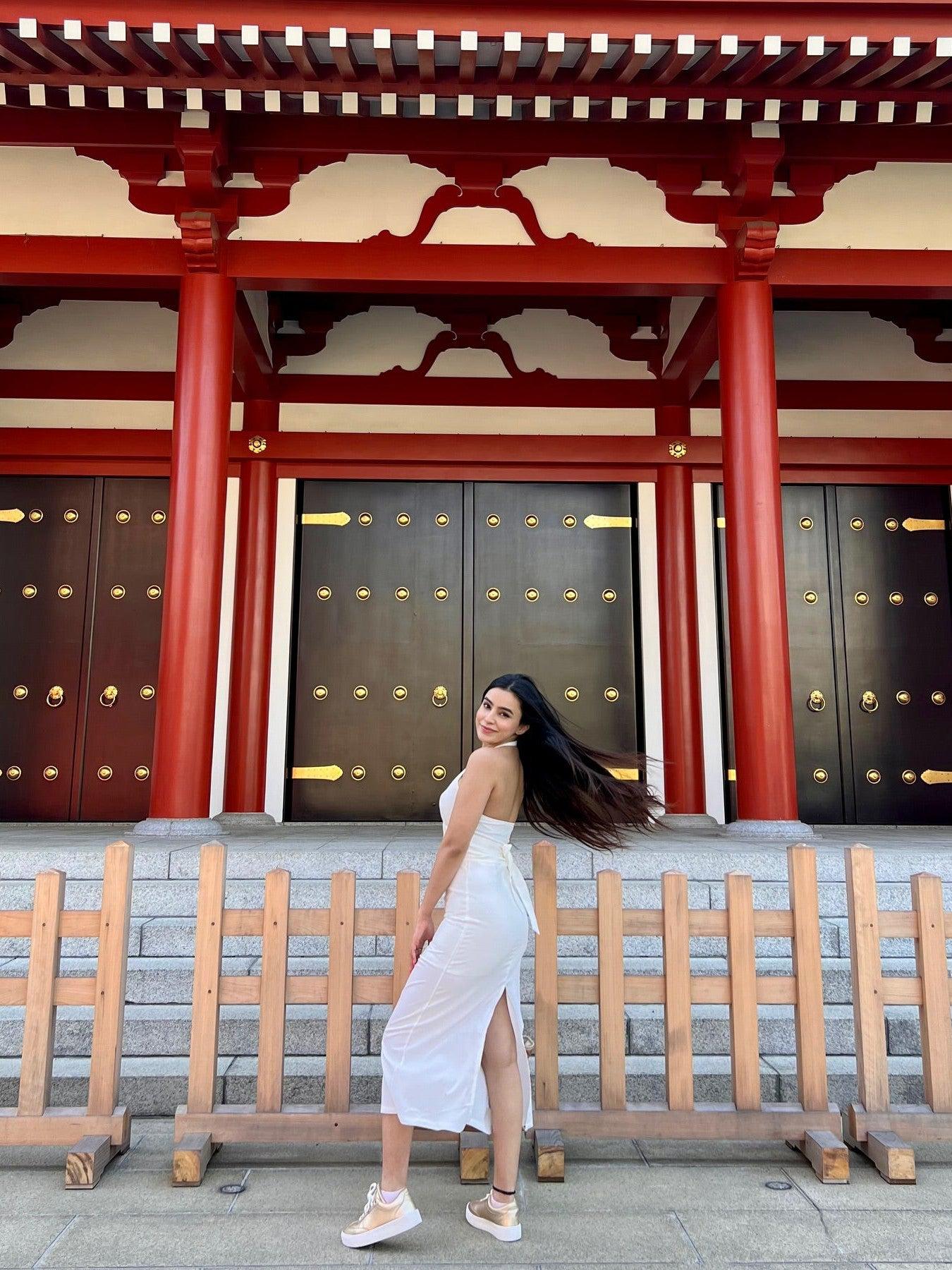 V Neck Halterneck Top & Low Waist Slit Skirt Coord Set