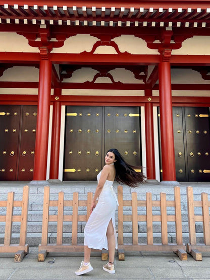 V Neck Halterneck Top & Low Waist Slit Skirt Coord Set