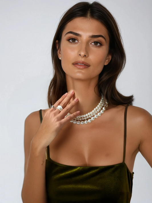 Bohemian Style Triple Layer Pearl Necklace