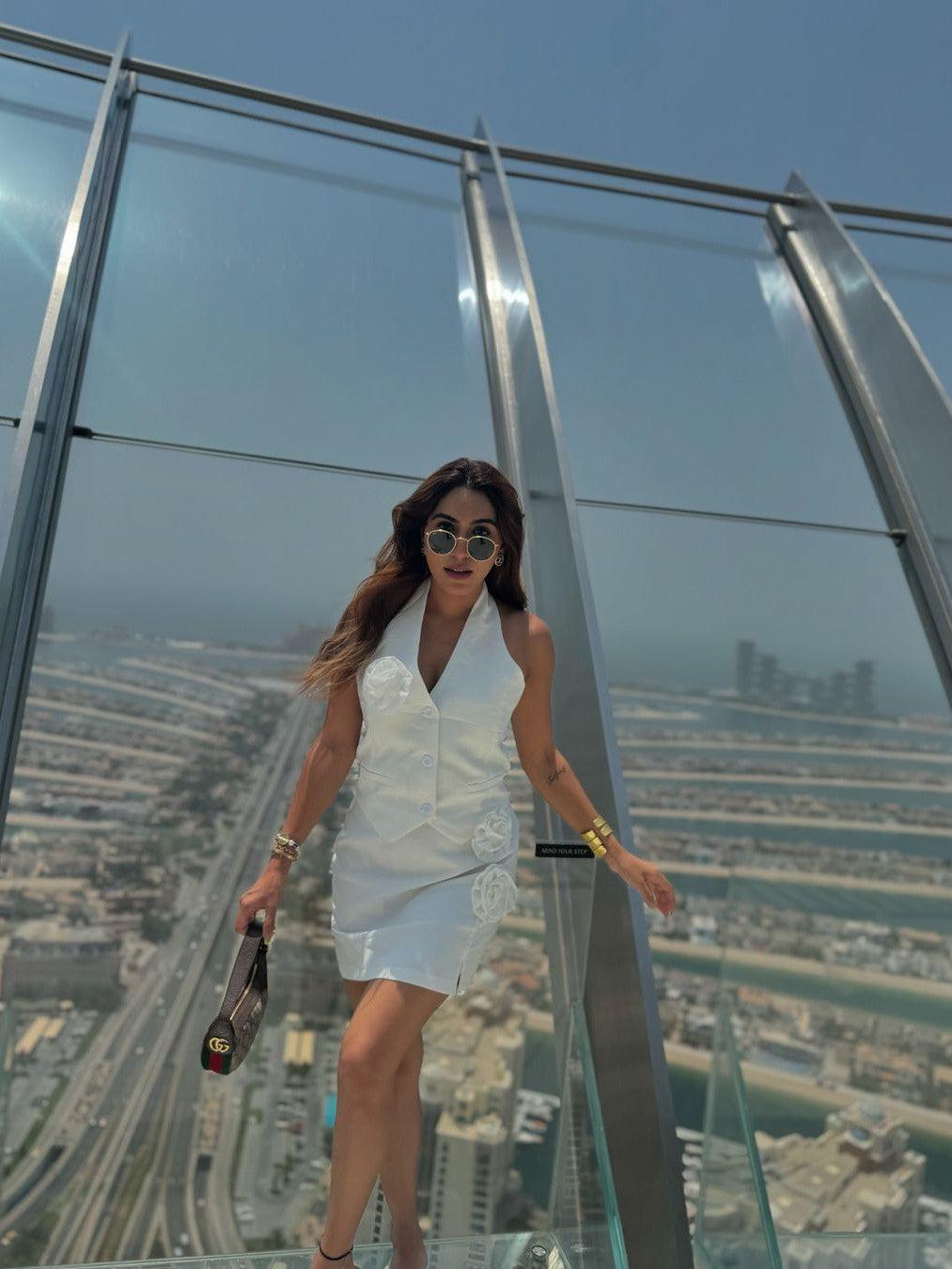 Red & White Halterneck Crop Waist Coat Vest & Skirt Coord Set