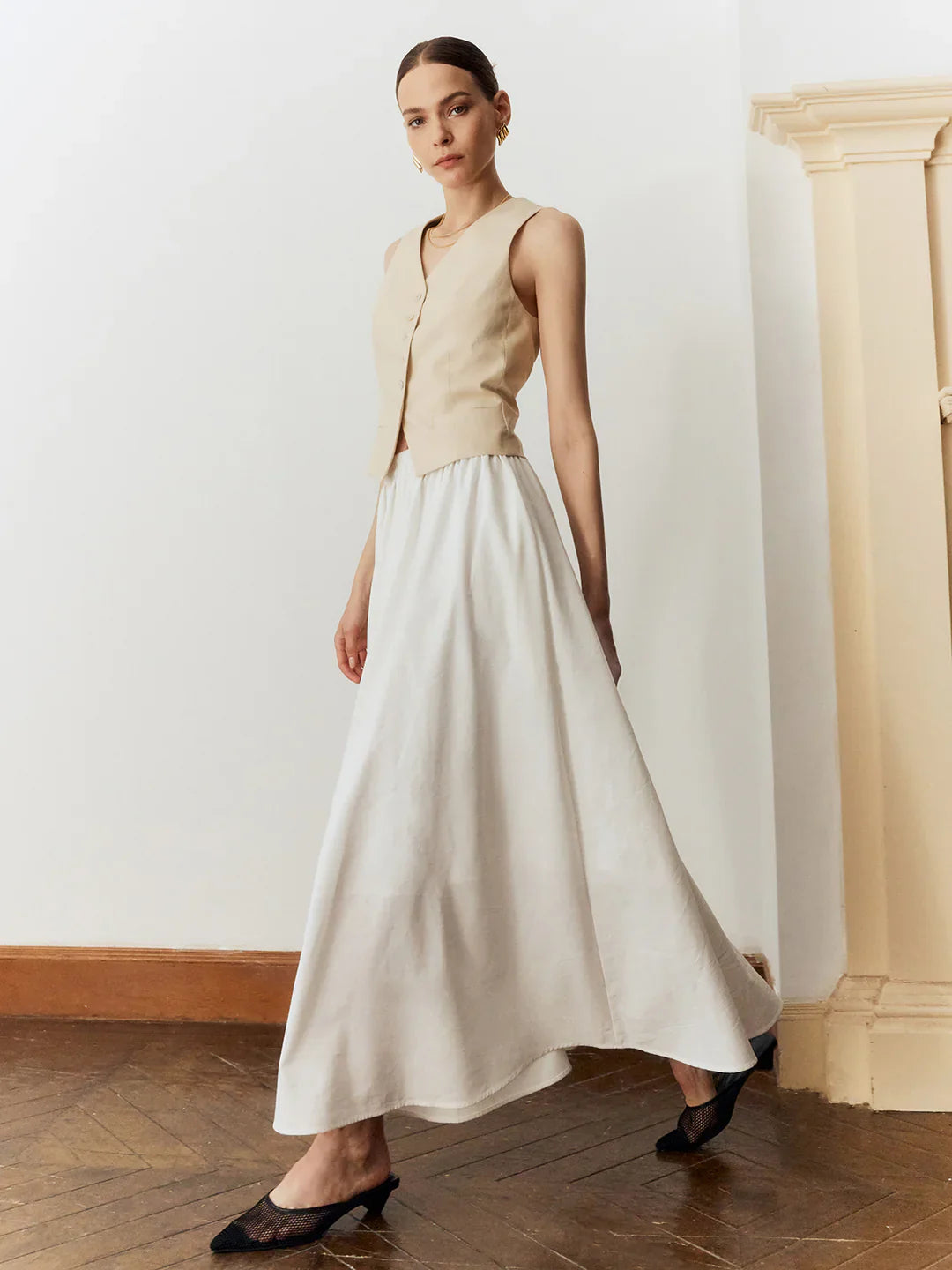 Temperament Commuting Solid Color Slim Pleated Skirt