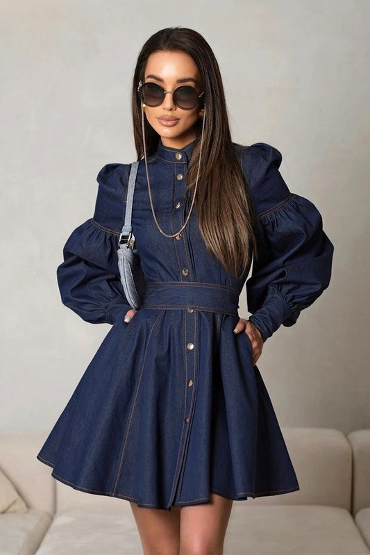 Lena Puff Sleeve Denim Mini Dress