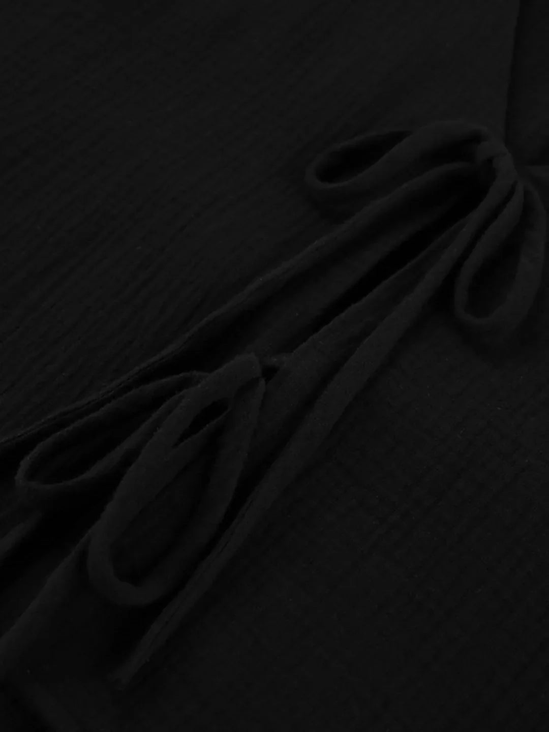 Cotton Tie-Front Long Sleeve Shorts Matching Set