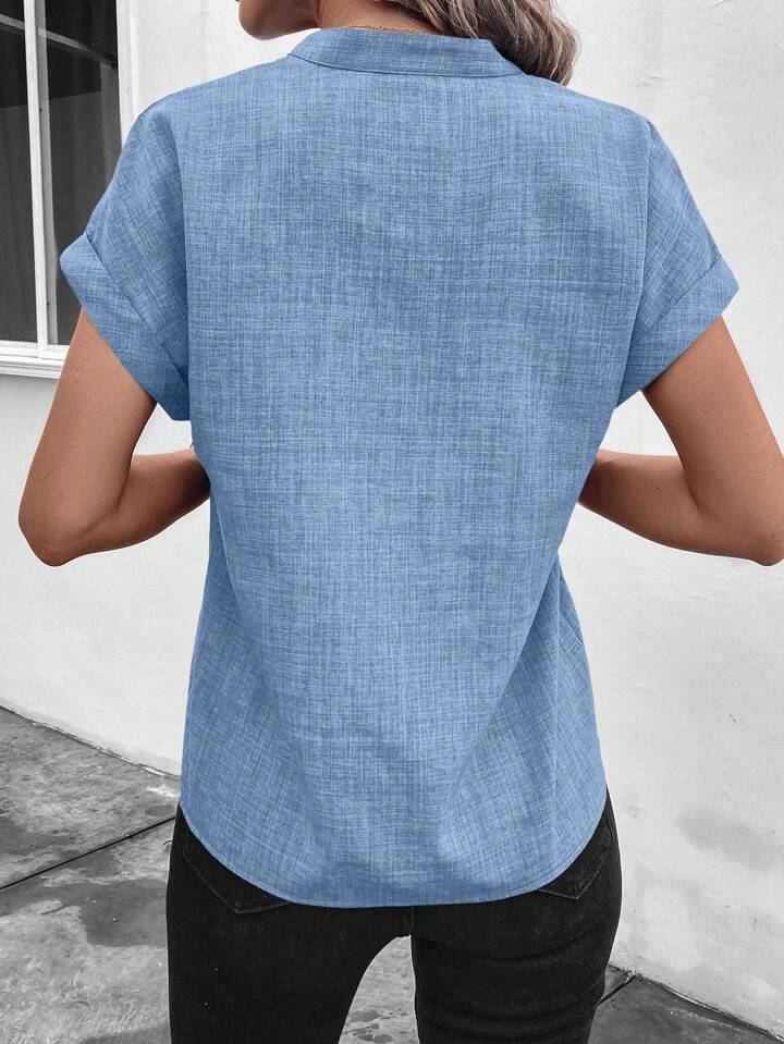 Classic Style Collar Ladies V-neck Top