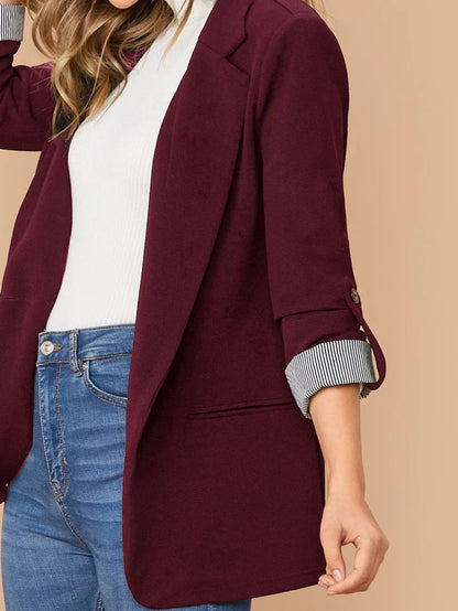 Lapel Notch Collar Roll Tab Sleeve Blazer