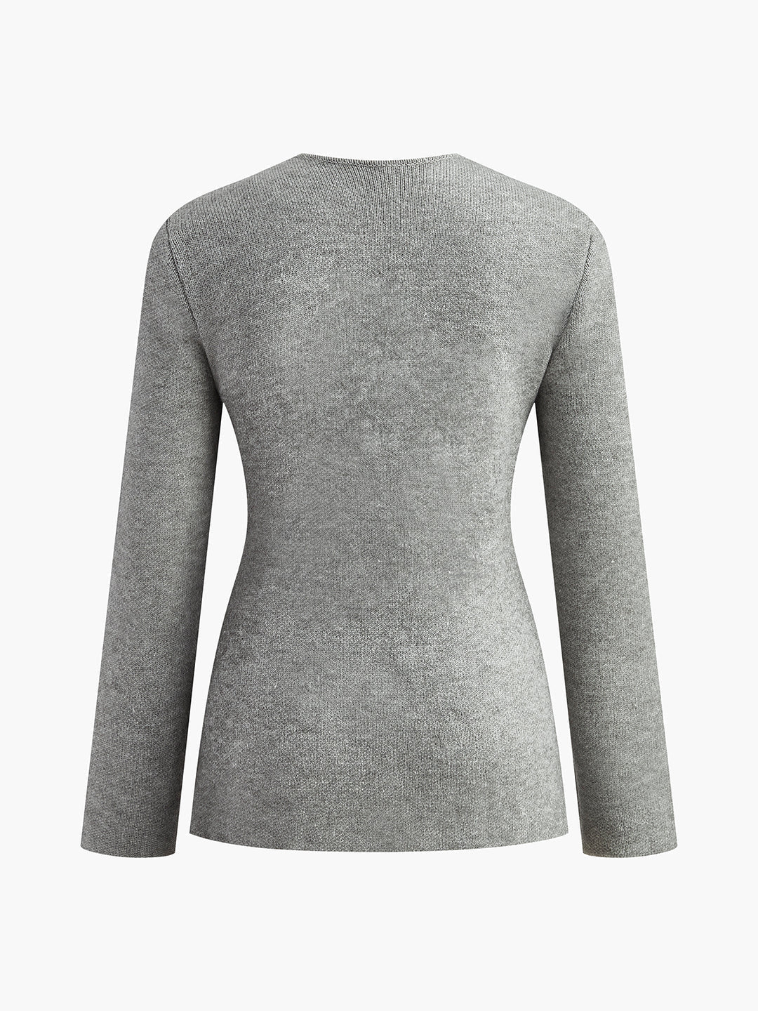 Plain V-Neck Button Soft Knit Top