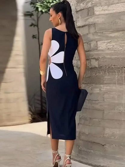 Flower Print Cutout Midi Dress