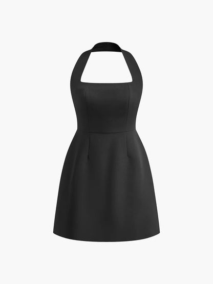 Elegant Slim-fit Halter Solid Dress