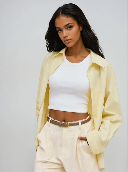 Cotton Collar Solid Long Sleeve Shirt