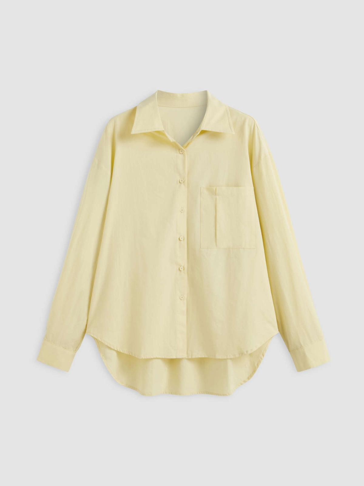 Cotton Collar Solid Long Sleeve Shirt