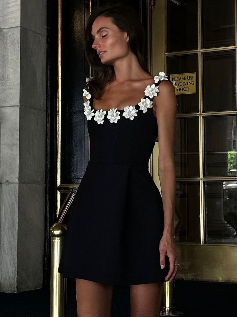 Floral Applique Fit & Flare Short Dress