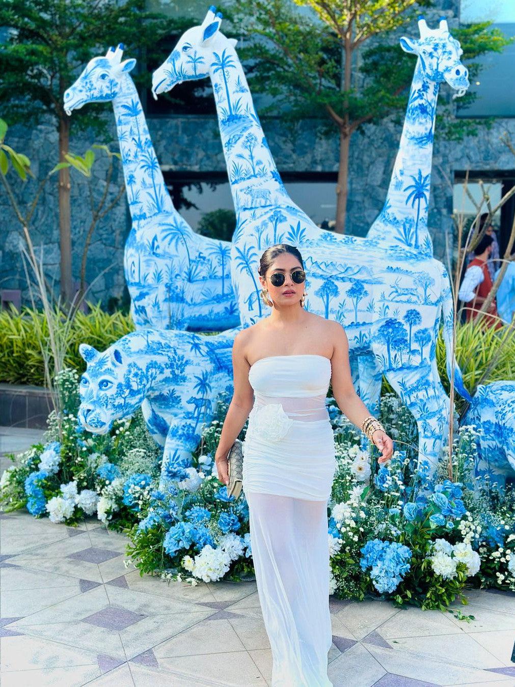 Flower Applique See through  Tube Maxi Dress