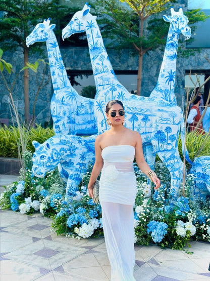 Flower Applique See through  Tube Maxi Dress