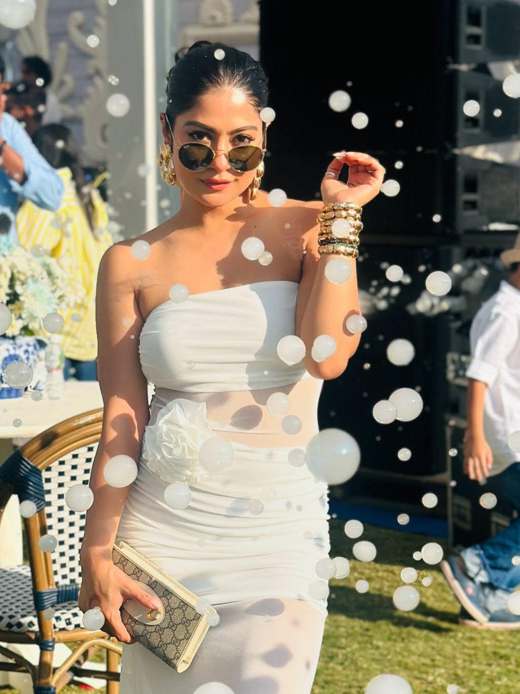 Flower Applique See through  Tube Maxi Dress